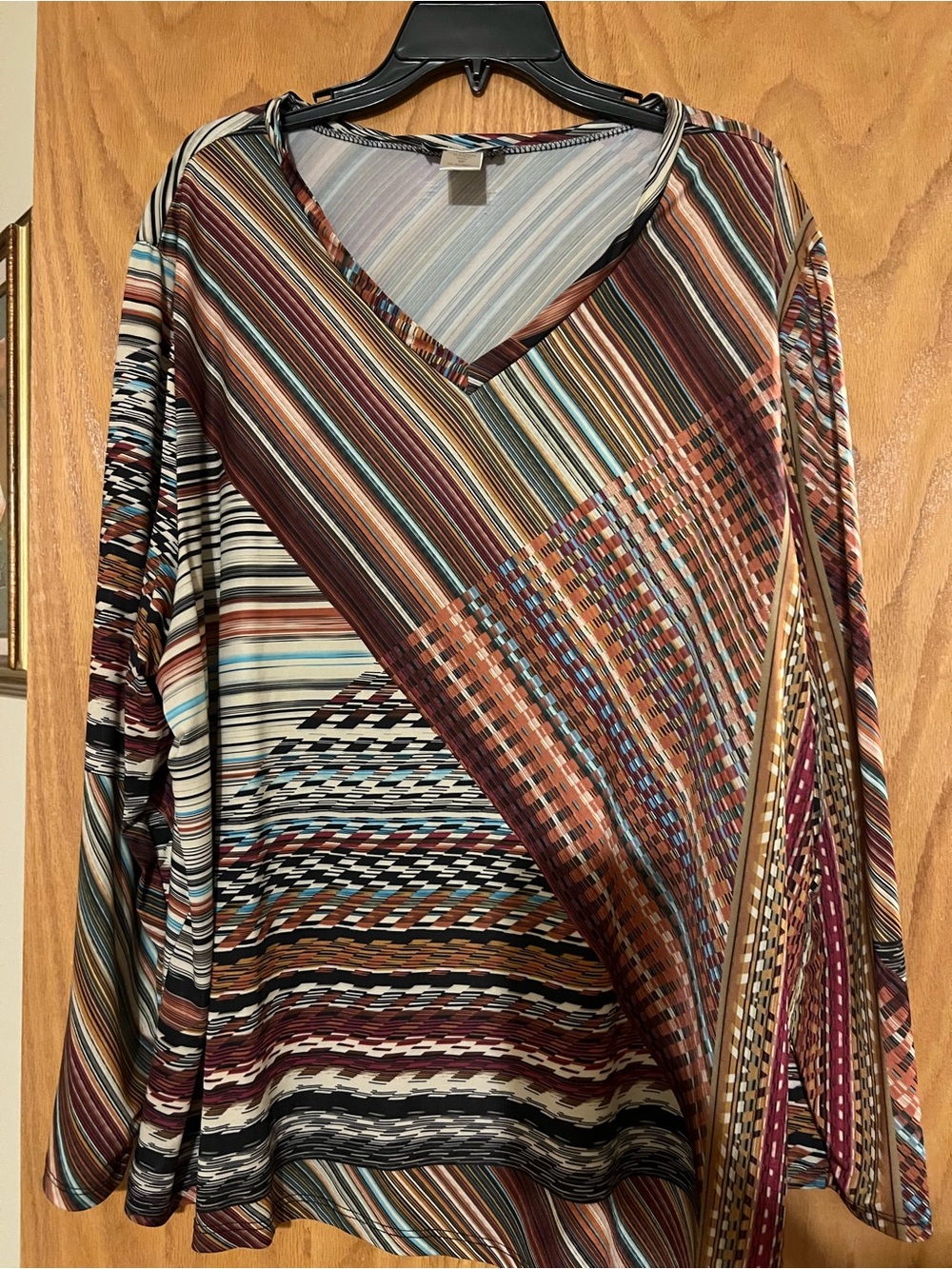 Serengeti Multicolor Striped & Geometric V-Neck Long Sleeve Top